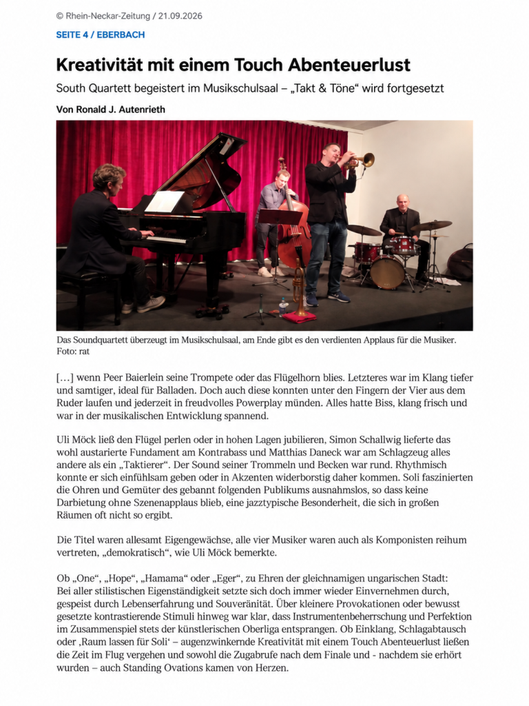 South Quartet live in Eberbach – review in Rhein-Neckar-Zeitung
